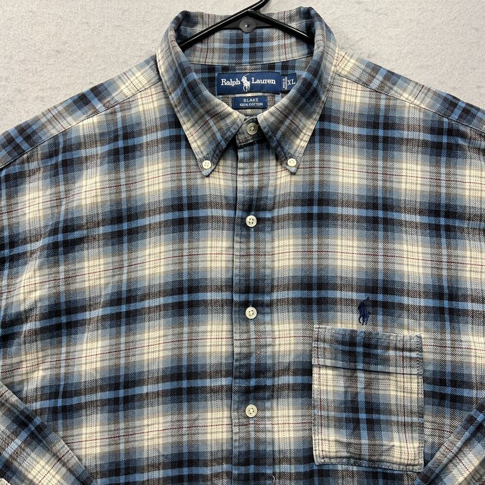 Ralph Lauren Blake XL Plaid Tartan Shirt Blue Cotton Custom Cropped Tailored